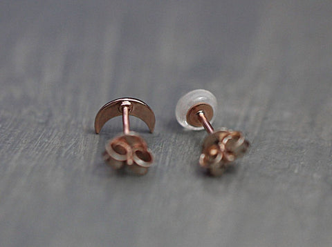 Tiny 14k Rose Gold Opal Moon Stud Earrings - Froppin