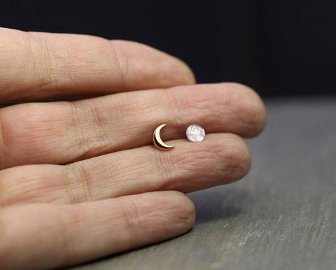 Tiny 14k Rose Gold Opal Moon Stud Earrings - Froppin