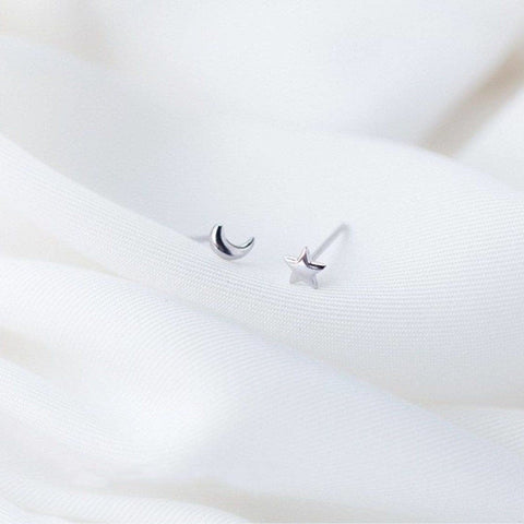 Tiny Star Moon Earrings Silver Planet Earrings - Froppin