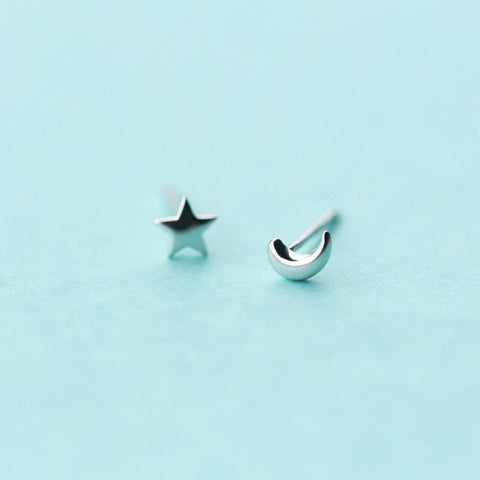 Tiny Star Moon Earrings Silver Planet Earrings - Froppin