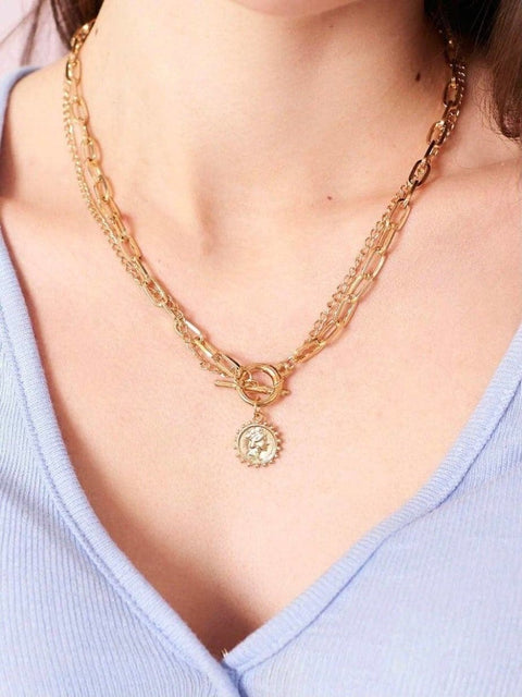 Toggle Clasp Lady Coin Charm Pendant - Froppin