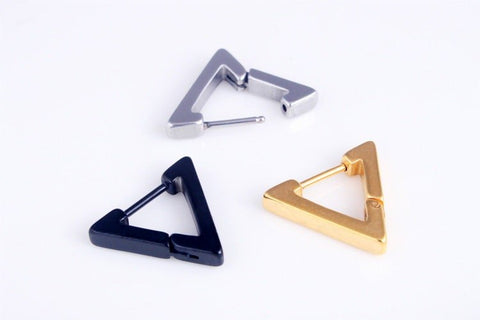 Triangle Metallic Stud Illuminati Stainless Steel Minimalist Gold Silver Black Funny Weird Goth Unisex Quirky tiny small shape earrings - Froppin