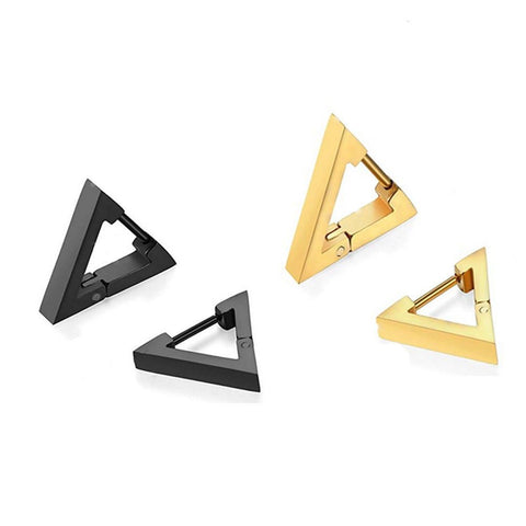 Triangle Metallic Stud Illuminati Stainless Steel Minimalist Gold Silver Black Funny Weird Goth Unisex Quirky tiny small shape earrings - Froppin