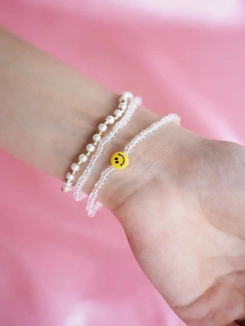 Triple Smile Handmade Beaded White Pearls Bracelet - Froppin