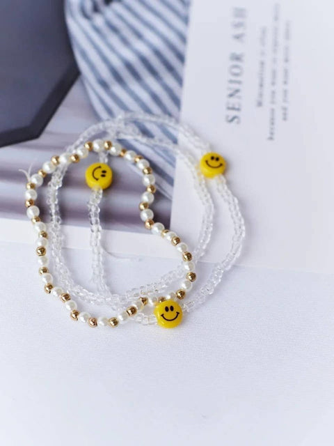 Triple Smile Handmade Beaded White Pearls Bracelet - Froppin