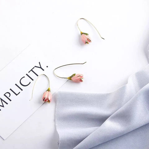 Tulip Ear Hooks Enamel Floral Elegant Cute Tiny Pink and Purple Designer Earrings Engraved Aesthetic Spring Flower Gift for her - Froppin