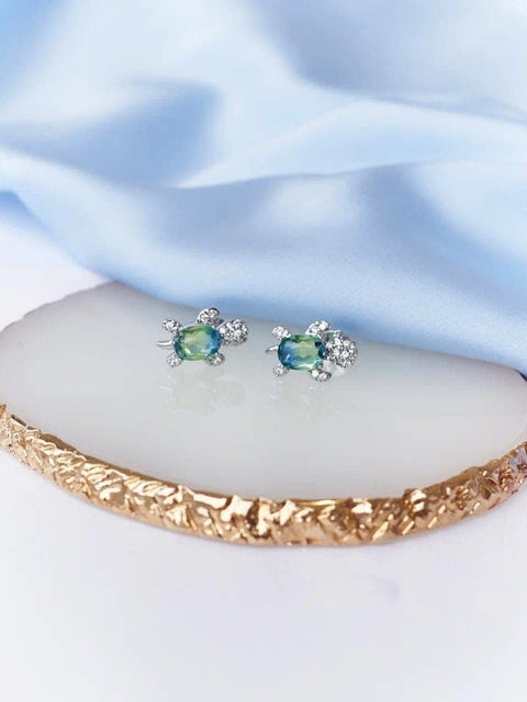 Turtle Blue Green Crystal Stud Earrings - Froppin