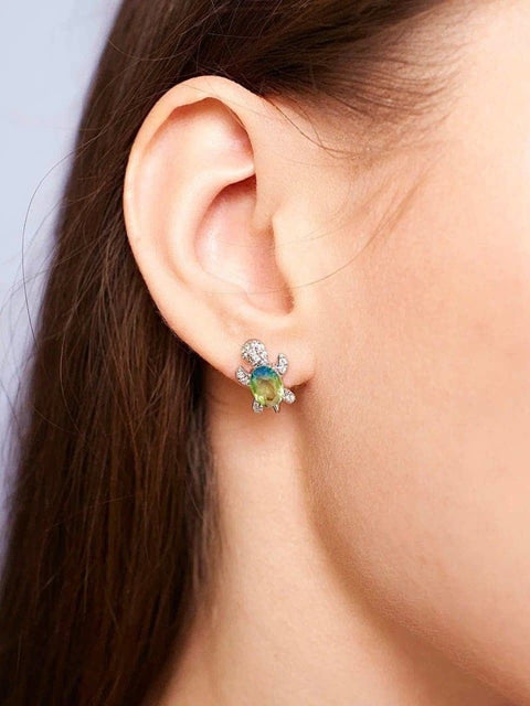 Turtle Blue Green Crystal Stud Earrings - Froppin