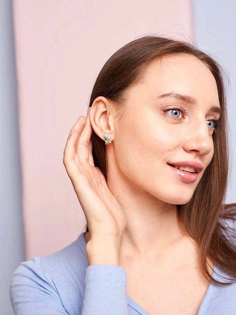 Turtle Blue Green Crystal Stud Earrings - Froppin