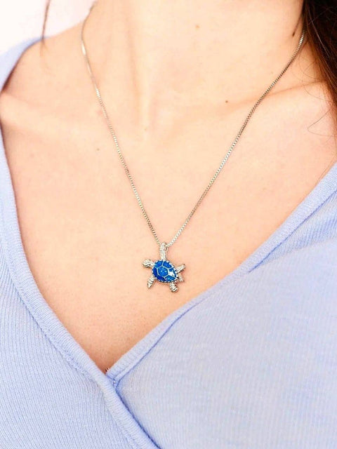 Turtle Blue Opal Shining Silver Pendant - Froppin