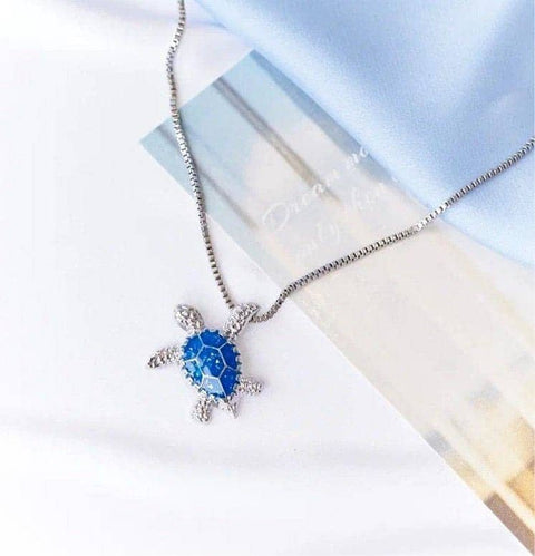 Turtle Blue Opal Shining Silver Pendant - Froppin
