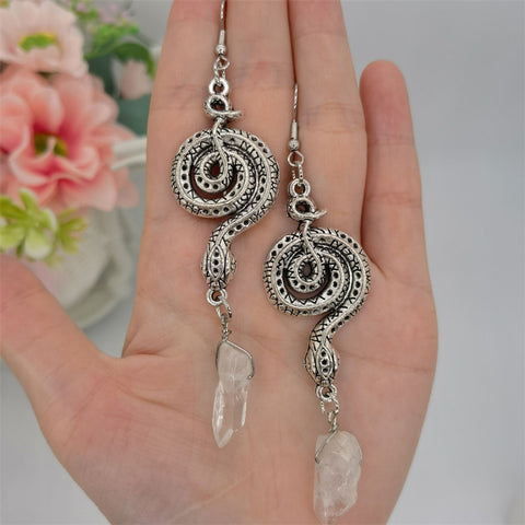 Twisted Crystal Earrings Snake Earrings, Animal Earrings Scary Earrings Serpent Earrings, Silver Jewelry Hoop Earrings Femme Fatale Earrings - Froppin