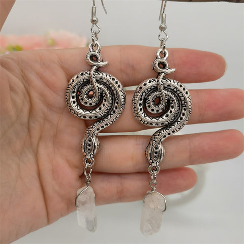 Twisted Crystal Earrings Snake Earrings, Animal Earrings Scary Earrings Serpent Earrings, Silver Jewelry Hoop Earrings Femme Fatale Earrings - Froppin