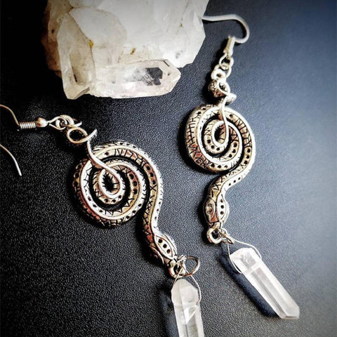 Twisted Crystal Earrings Snake Earrings, Animal Earrings Scary Earrings Serpent Earrings, Silver Jewelry Hoop Earrings Femme Fatale Earrings - Froppin