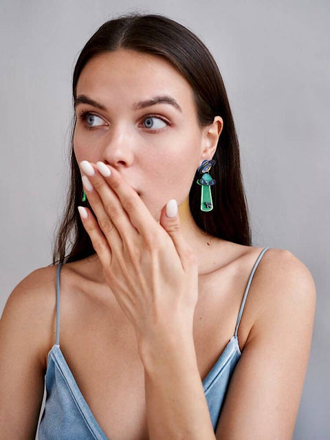 Ufo Funny Light Weight Alien Cow Earrings - Froppin