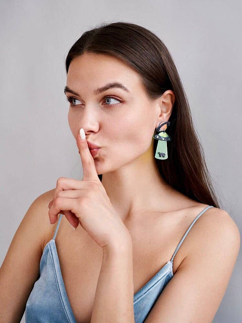 Ufo Funny Light Weight Alien Cow Earrings - Froppin