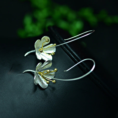 Upturned Jasmine Flower Earrings, Silver Hook Earrings, Gold Floral Earrings, White Earrings Minimalist Petal Charm Flower Bridal Earrings - Froppin