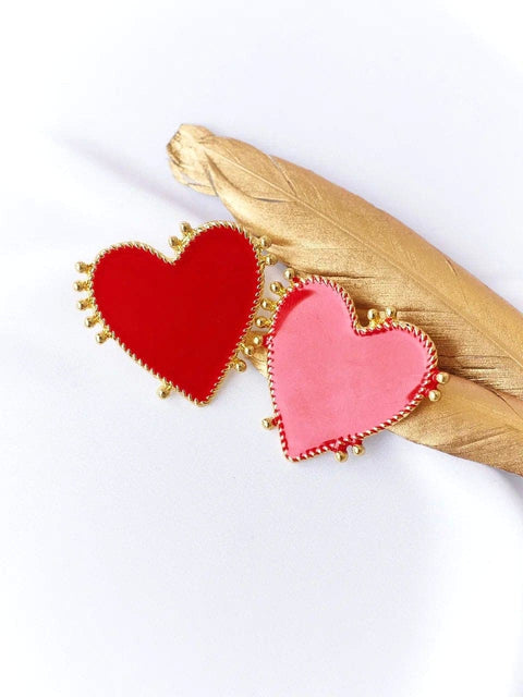 Vintage Red Heart Gold Framed Earrings - Froppin