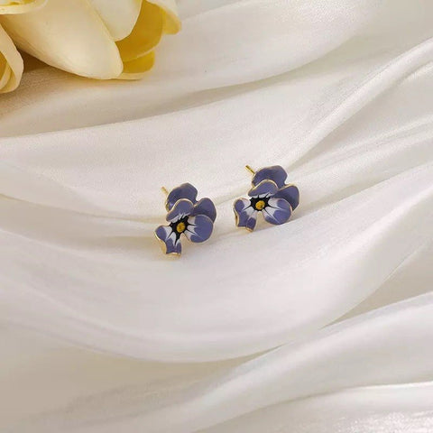 Violet Flower Stud Earrings Viola Tiny Cute Dainty Floral Nature Inspired Elegant Small Purple Stud Minimalist Lavender Cherry Blossom - Froppin