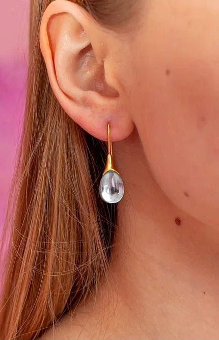 Water Blue Drop Gold Hook Golden Tear Rain Drop Aqua Earrings - Froppin
