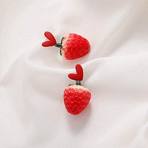 Whipped Cream Strawberry Stud Earrings, Creamy Strawberry Heart Stud, 3D Dangle Earring, Diet Earrings, Real Vegan Comfort Food Love Earring - Froppin