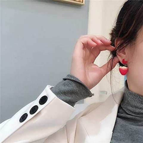 Whipped Cream Strawberry Stud Earrings, Creamy Strawberry Heart Stud, 3D Dangle Earring, Diet Earrings, Real Vegan Comfort Food Love Earring - Froppin