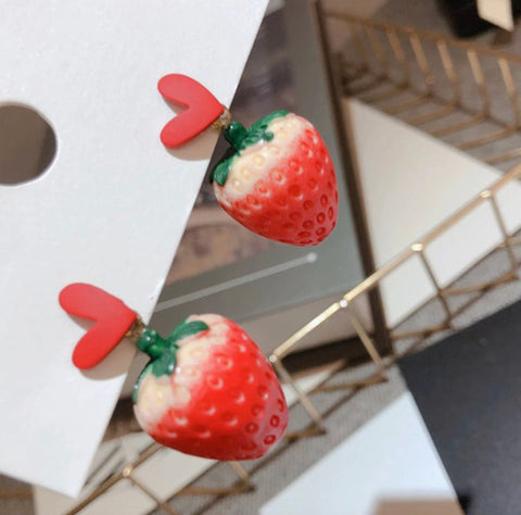 Whipped Cream Strawberry Stud Earrings, Creamy Strawberry Heart Stud, 3D Dangle Earring, Diet Earrings, Real Vegan Comfort Food Love Earring - Froppin