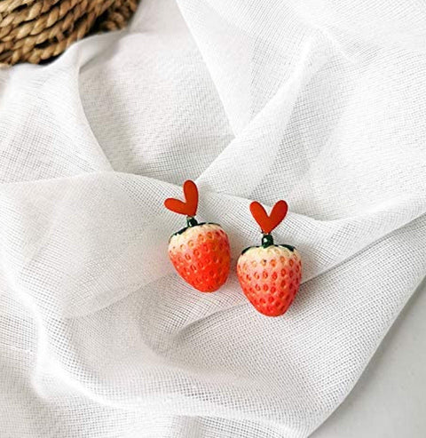 Whipped Cream Strawberry Stud Earrings, Creamy Strawberry Heart Stud, 3D Dangle Earring, Diet Earrings, Real Vegan Comfort Food Love Earring - Froppin