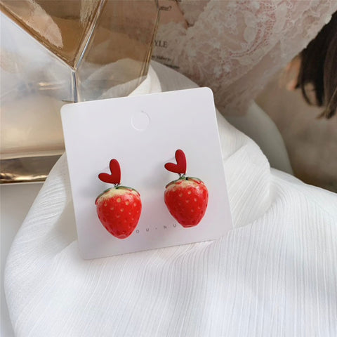Whipped Cream Strawberry Stud Earrings, Creamy Strawberry Heart Stud, 3D Dangle Earring, Diet Earrings, Real Vegan Comfort Food Love Earring - Froppin