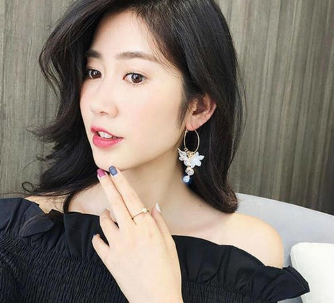 White Flower Earrings | Flower Hoops - Froppin