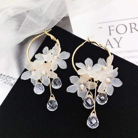 White Flower Earrings | Flower Hoops - Froppin
