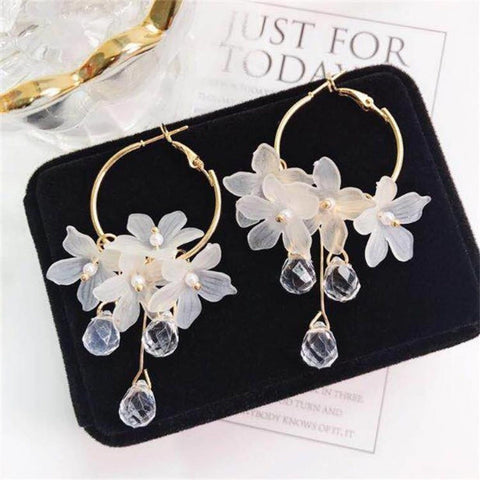 White Flower Earrings | Flower Hoops - Froppin