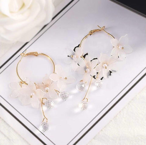 White Flower Earrings | Flower Hoops - Froppin