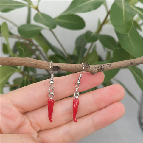 Wild Hot Pepper Earrings, Spicy Chili Condiment Ingredient, Vegetable Food Earrings, Vegan Cooking Funny Earrings, Red Dish, Fruit Jewelry - Froppin