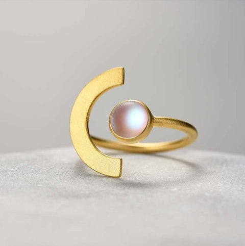 Yin Yang Gold Moonstone Ring Silver Gemstone - Froppin