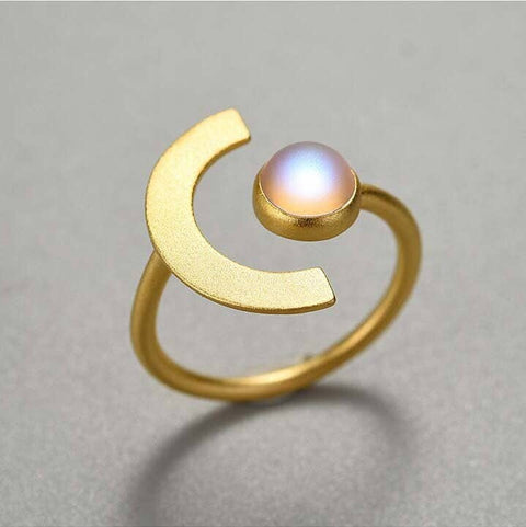 Yin Yang Gold Moonstone Ring Silver Gemstone - Froppin